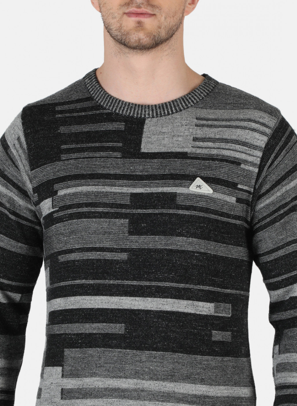 Men Grey Self Design Pullover