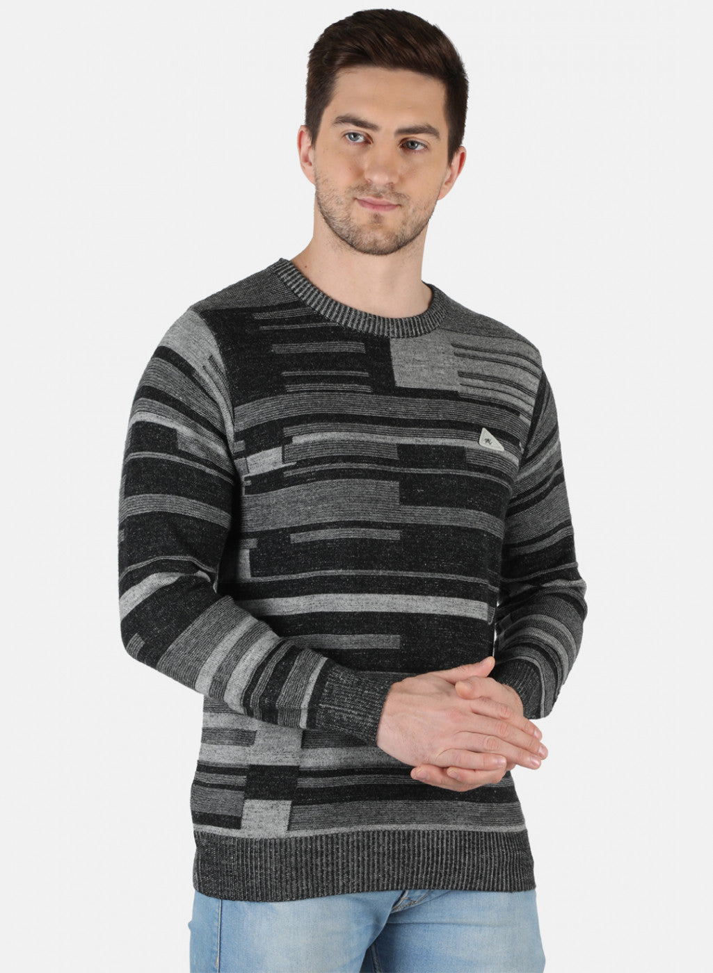 Men Grey Self Design Pullover