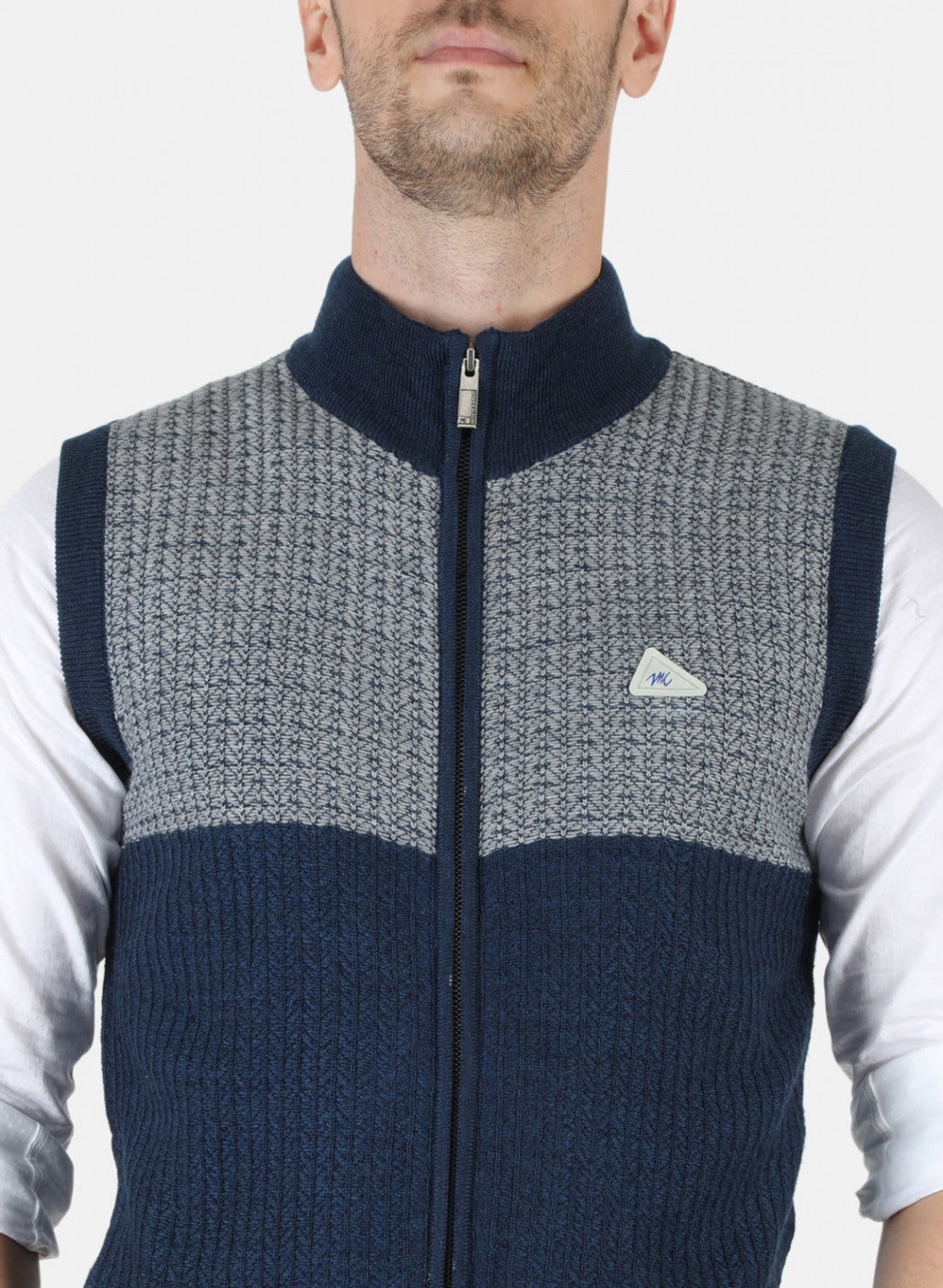 Men NAvy Blue Self Design Pullover