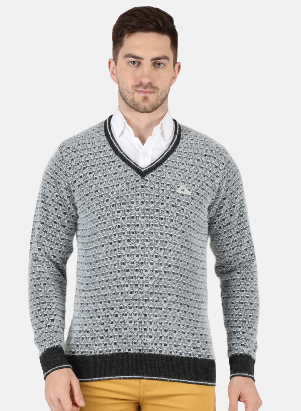 Men Grey Self Design Pullover
