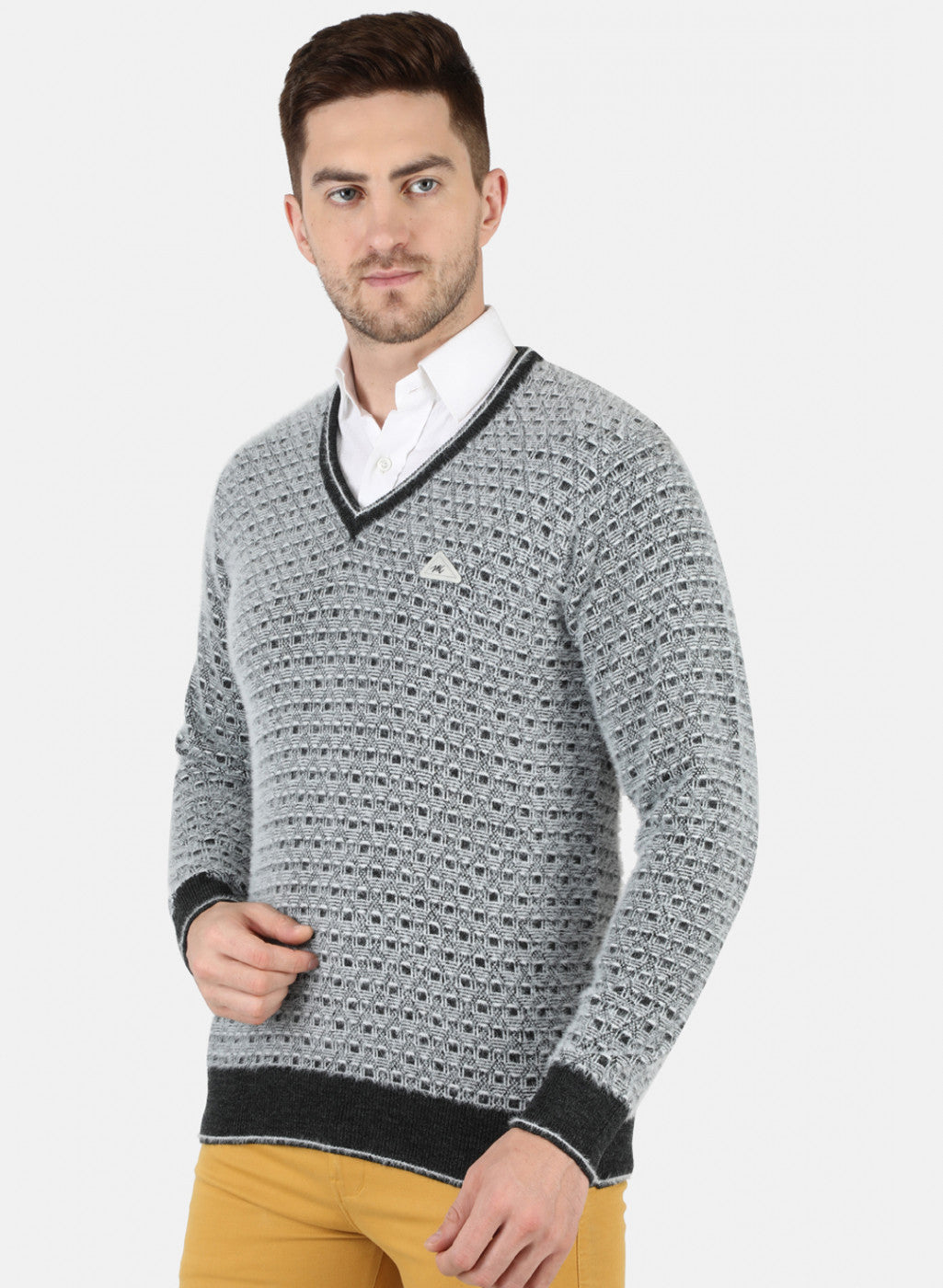 Men Grey Self Design Pullover