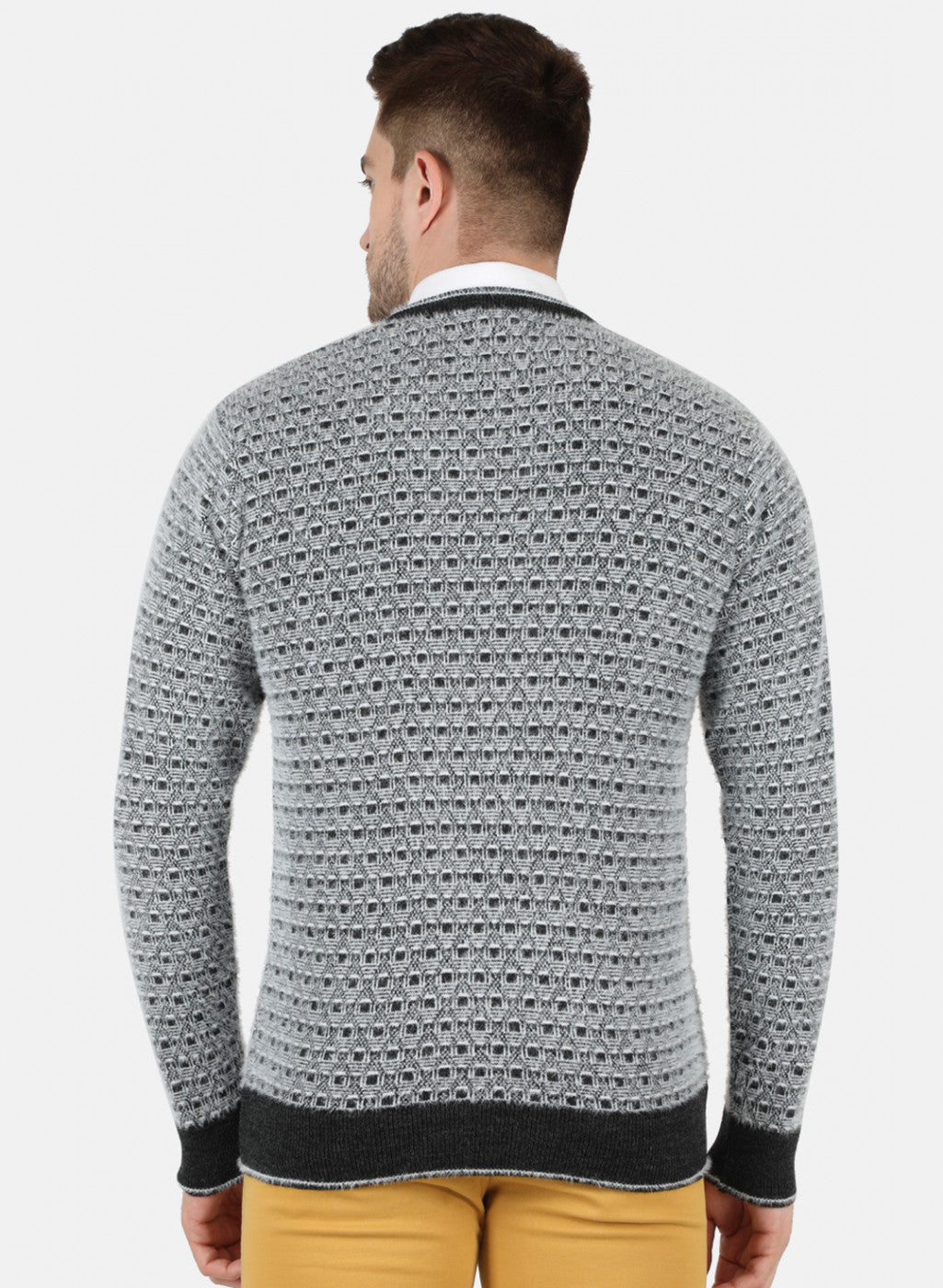 Men Grey Self Design Pullover