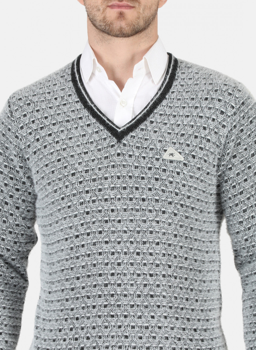 Men Grey Self Design Pullover