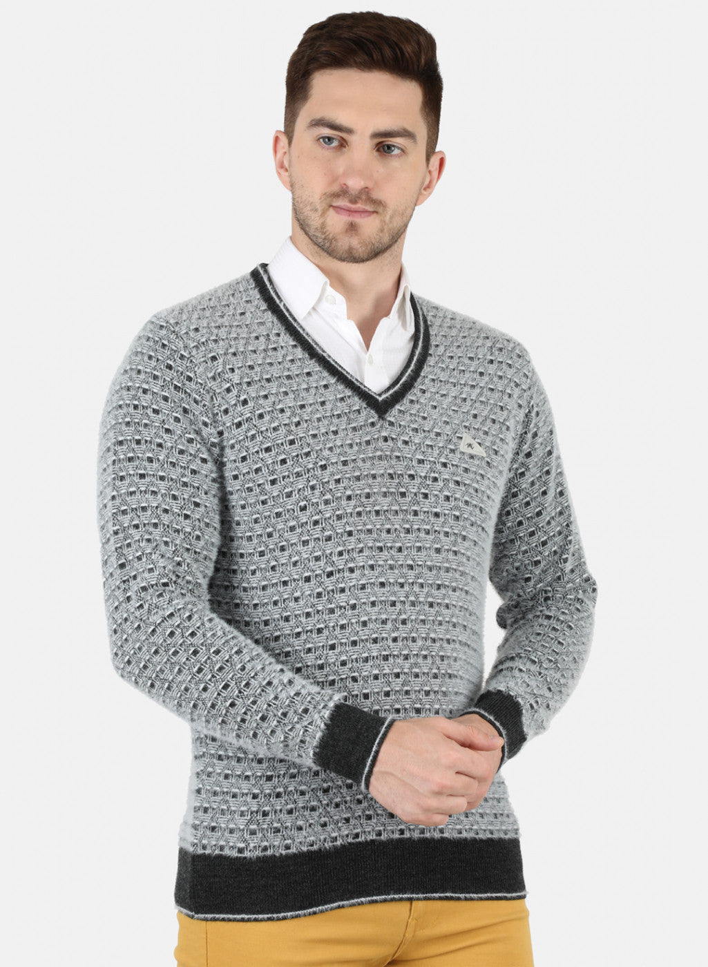 Men Grey Self Design Pullover