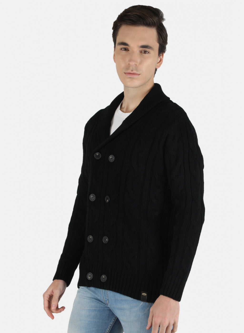 Men Black Self Design Cardigan