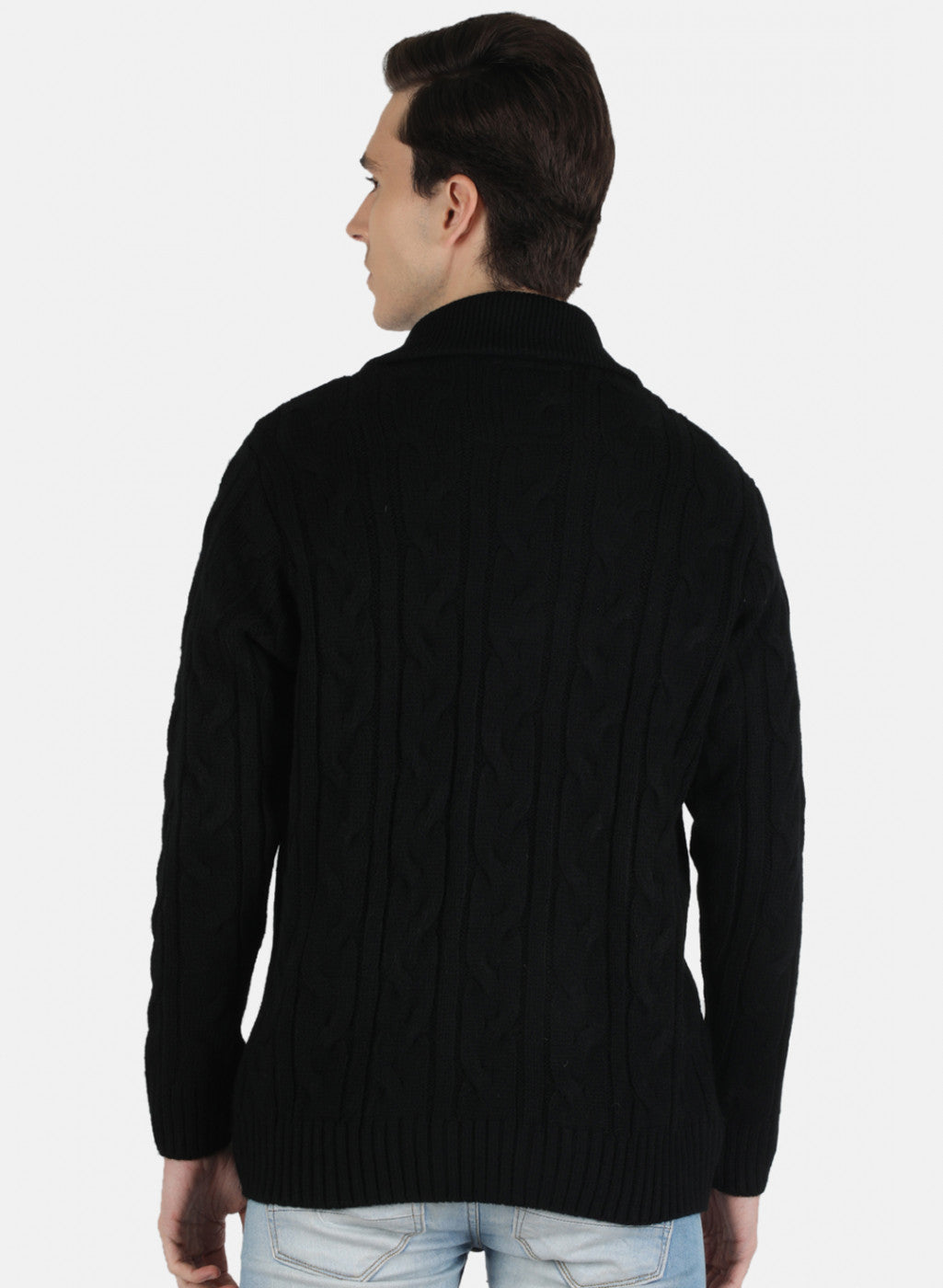 Men Black Self Design Cardigan