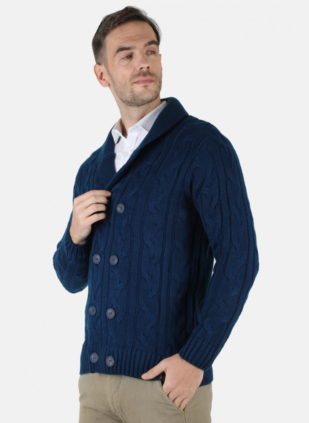 Men Blue Self Design Cardigan