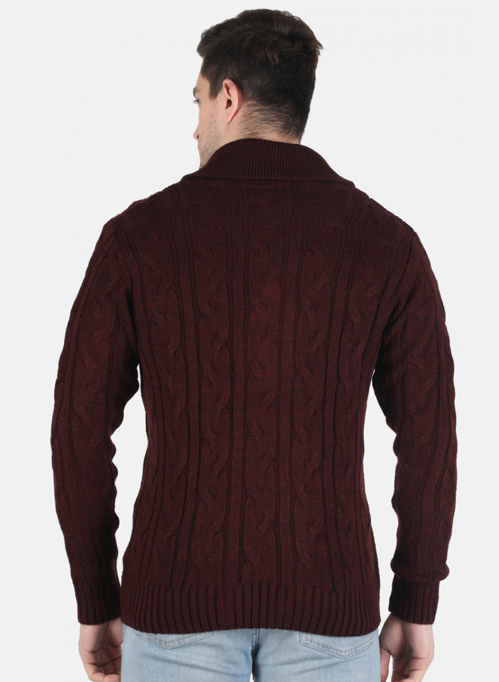Men Maroon Self Design Cardigan