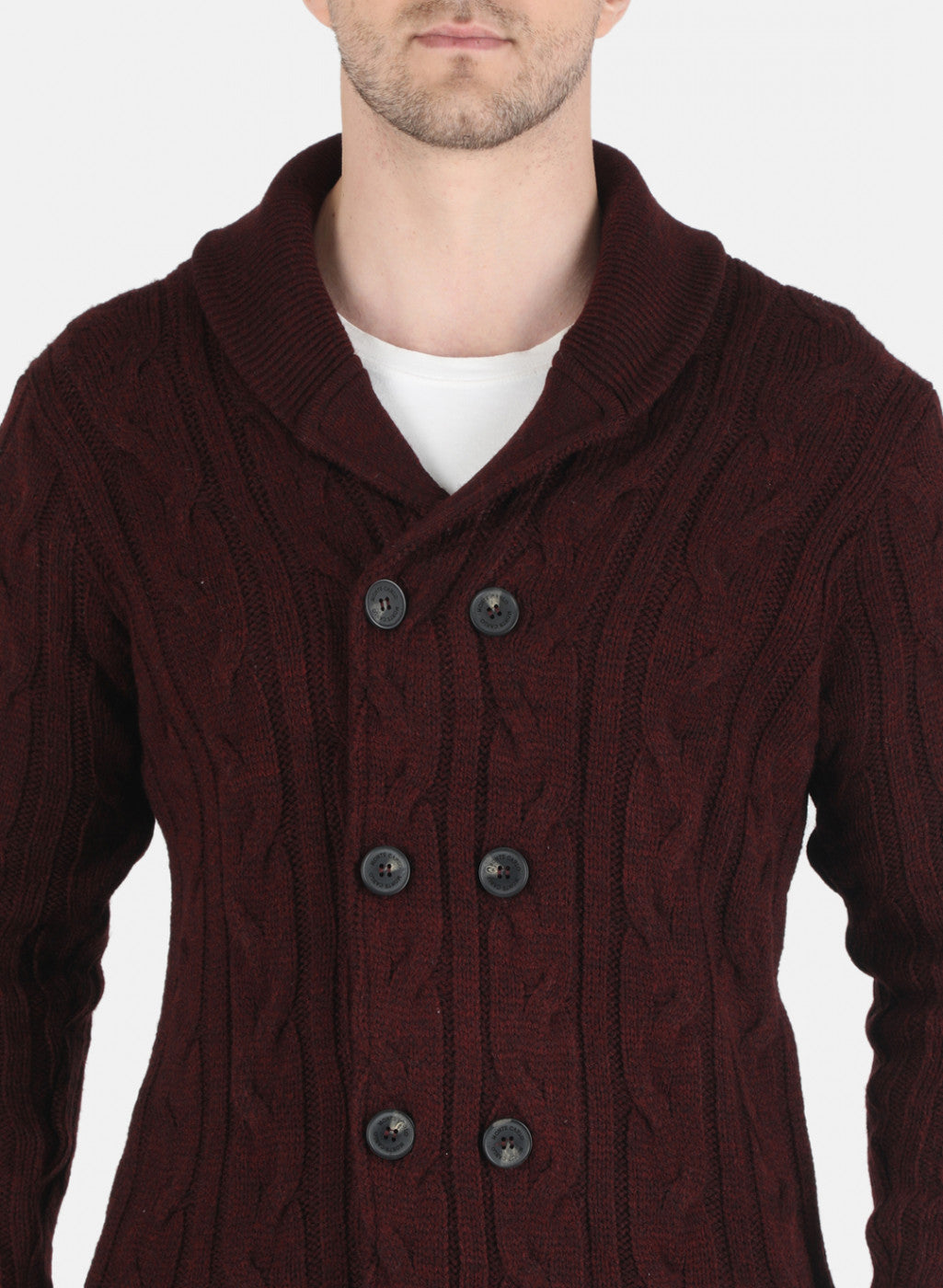 Men Maroon Self Design Cardigan