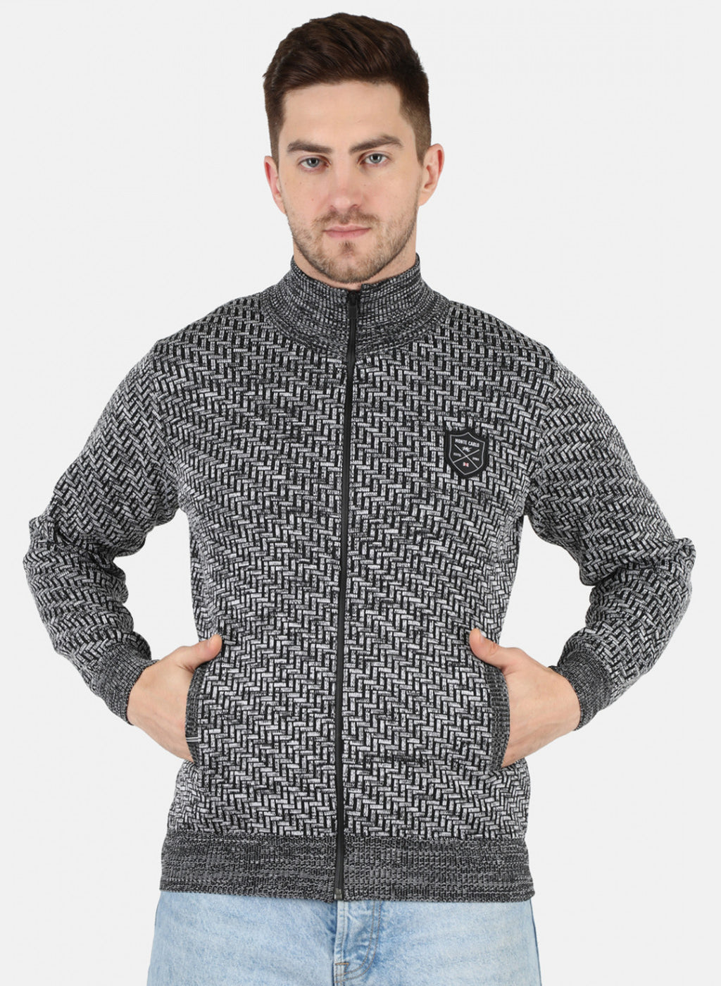 Men Grey Self Design Pullover