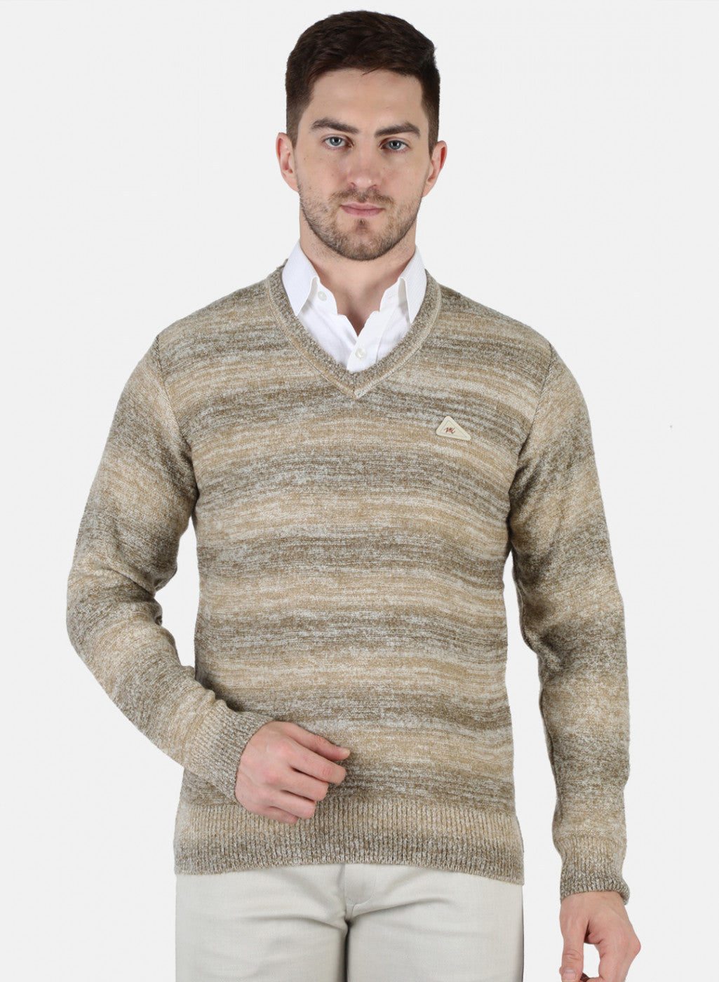 Men Beige Self Design Pullover