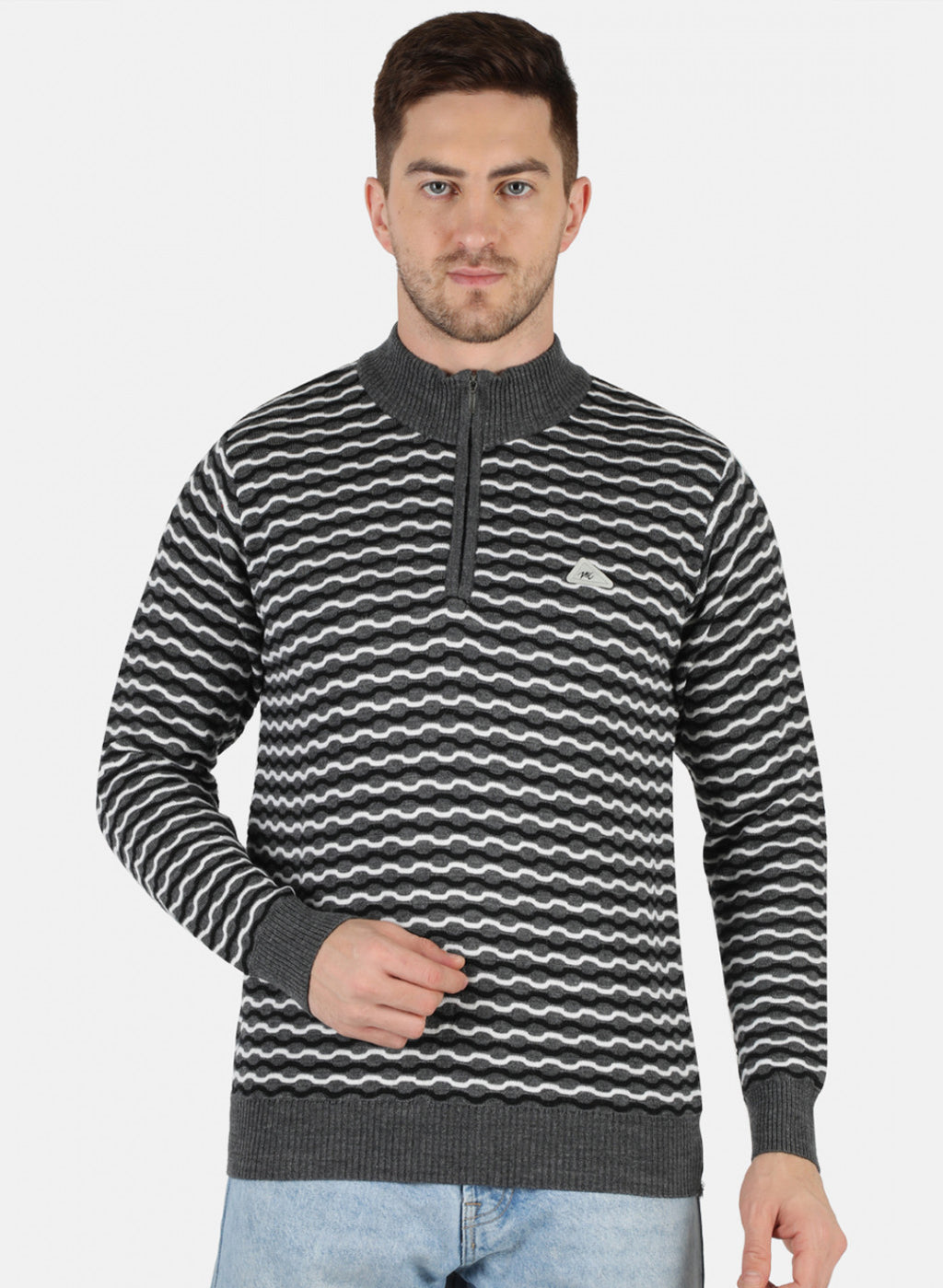 Men Grey Self Design Pullover