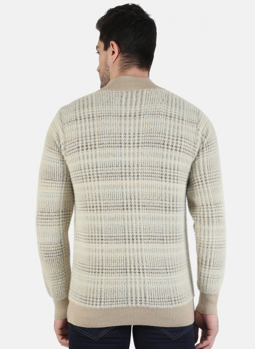 Men Beige Self Design Pullover