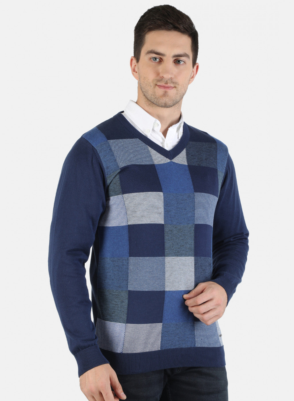 Men NAvy Blue Self Pullover