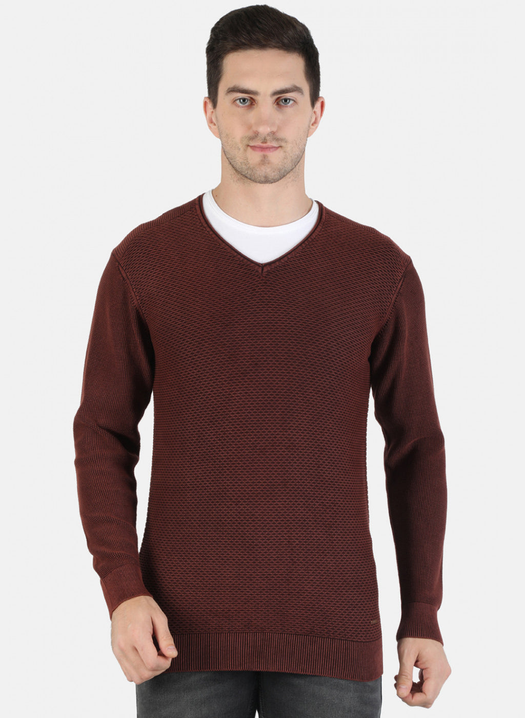 Men Orange Self Pullover