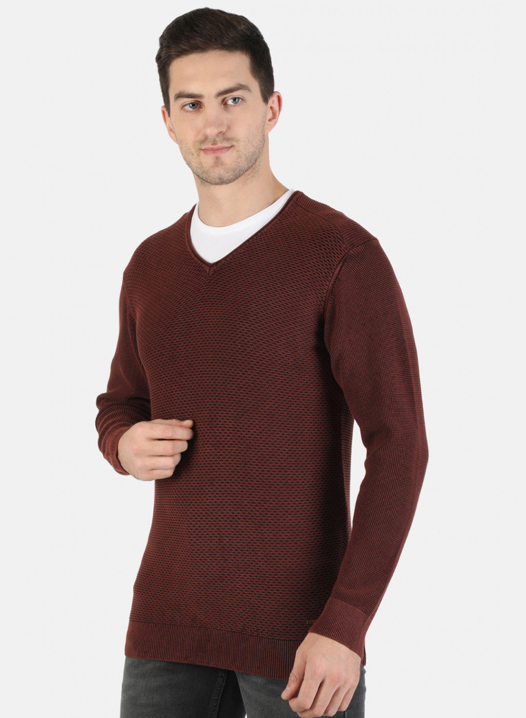Men Orange Self Pullover