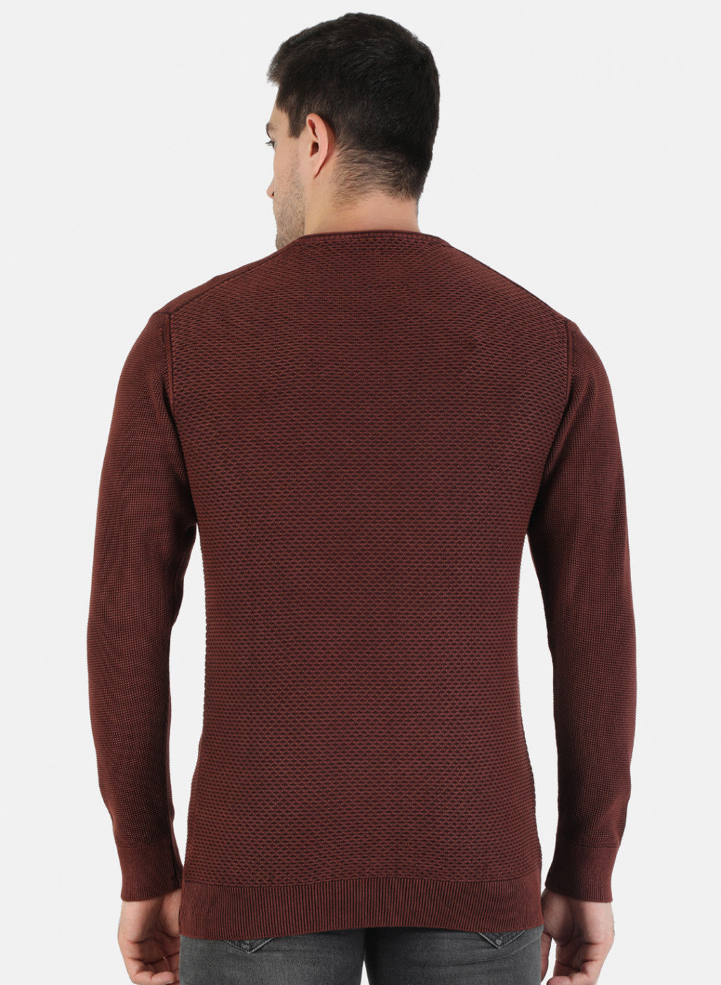 Men Orange Self Pullover