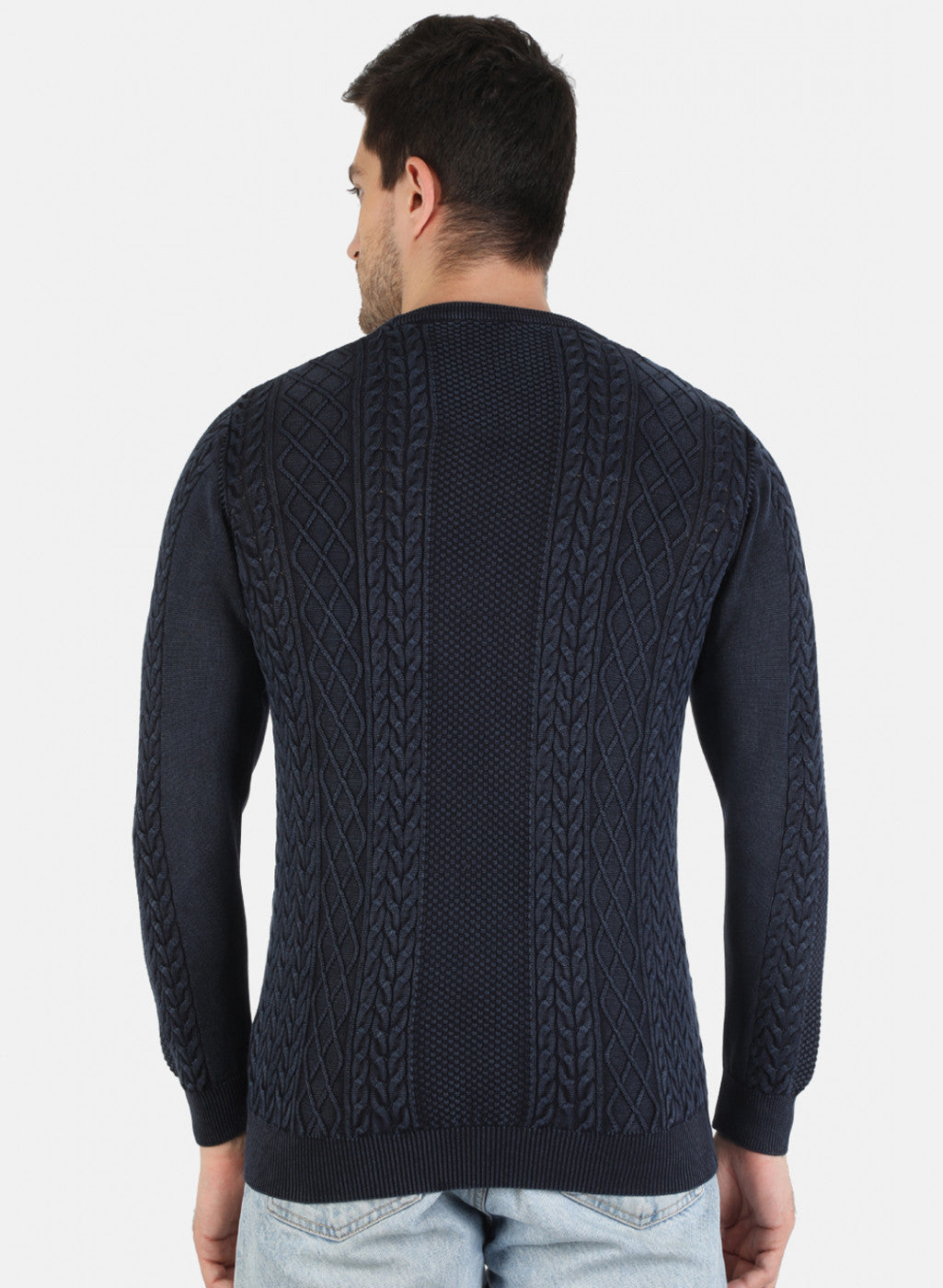 Men NAvy Blue Self Design Pullover