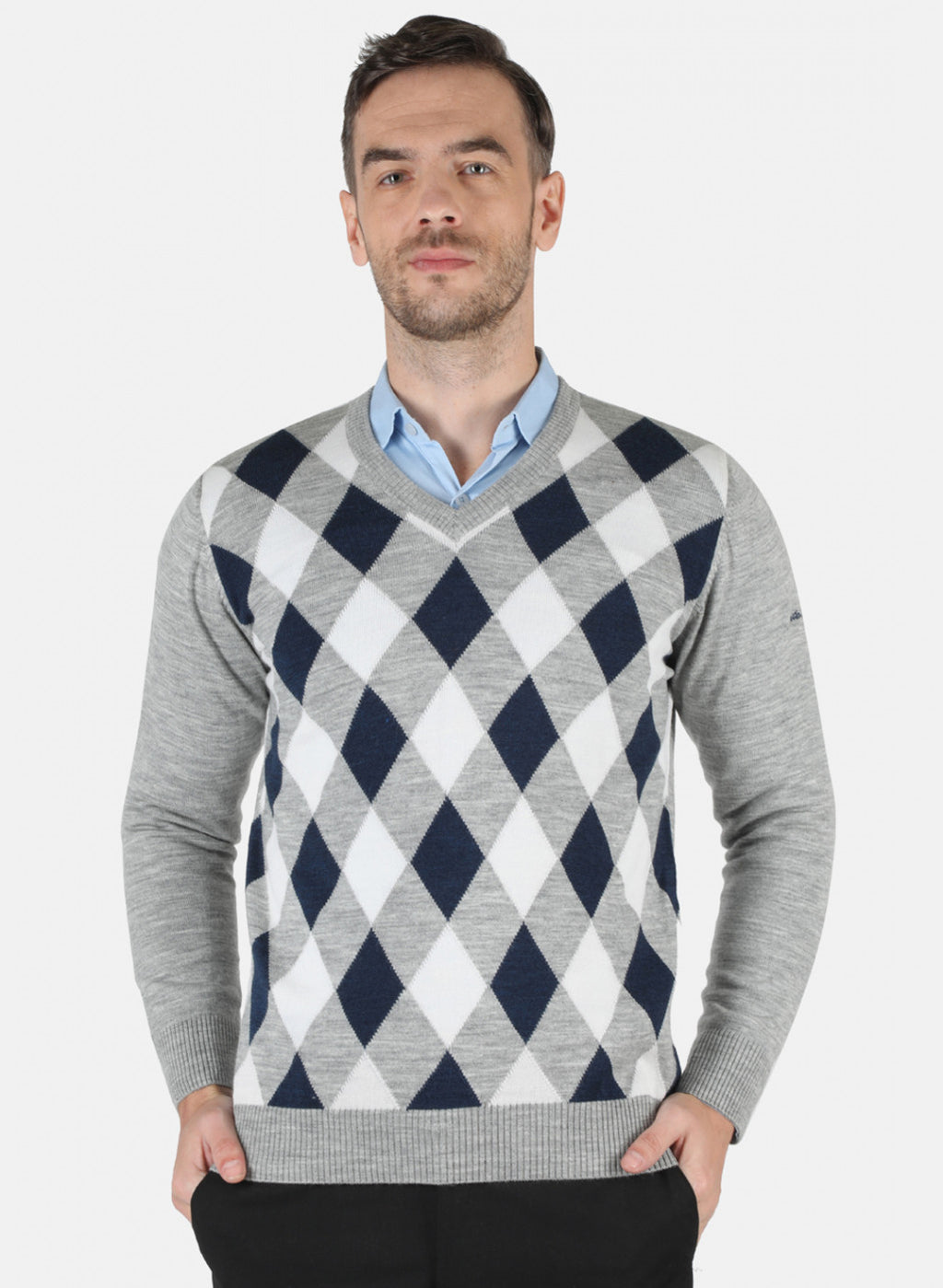 Men Grey Self Design Pullover