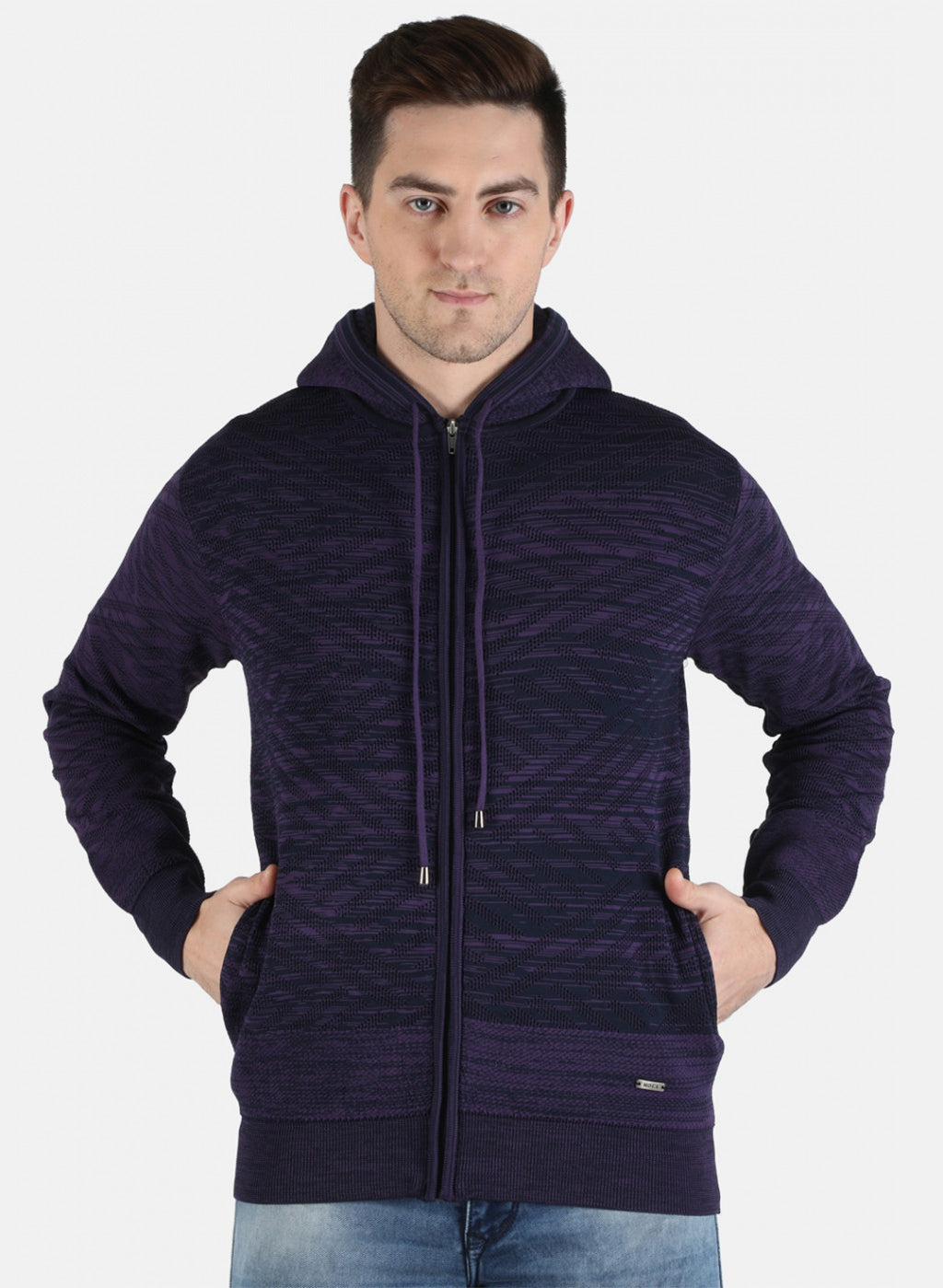 Men Purple Self Design Pullover