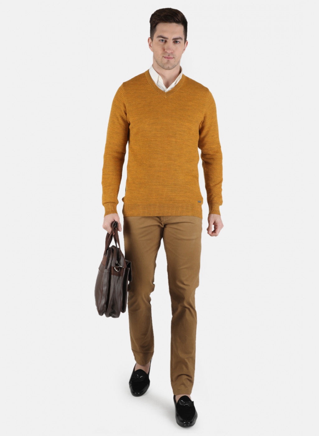 Men Yellow Self Design Pullover