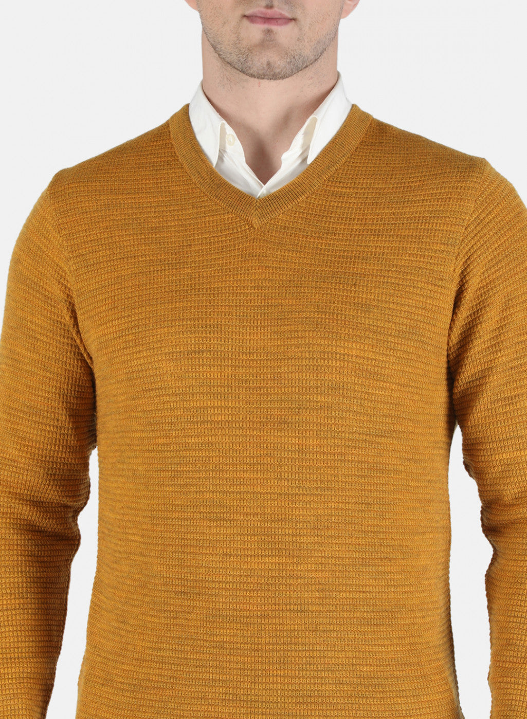 Men Yellow Self Design Pullover