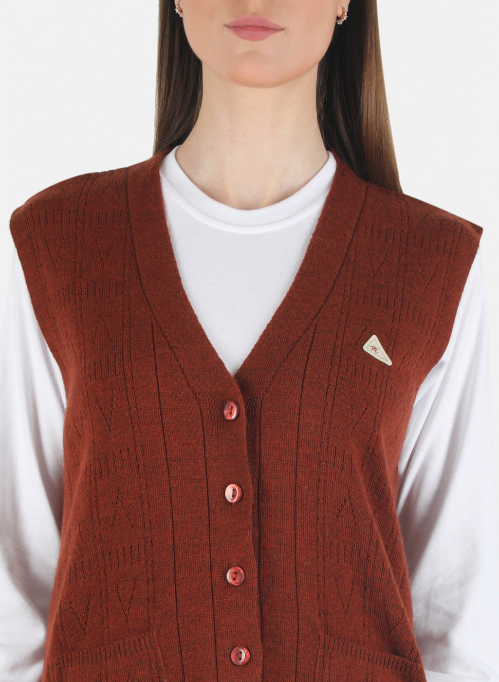 Women Brown Self Design Cardigan