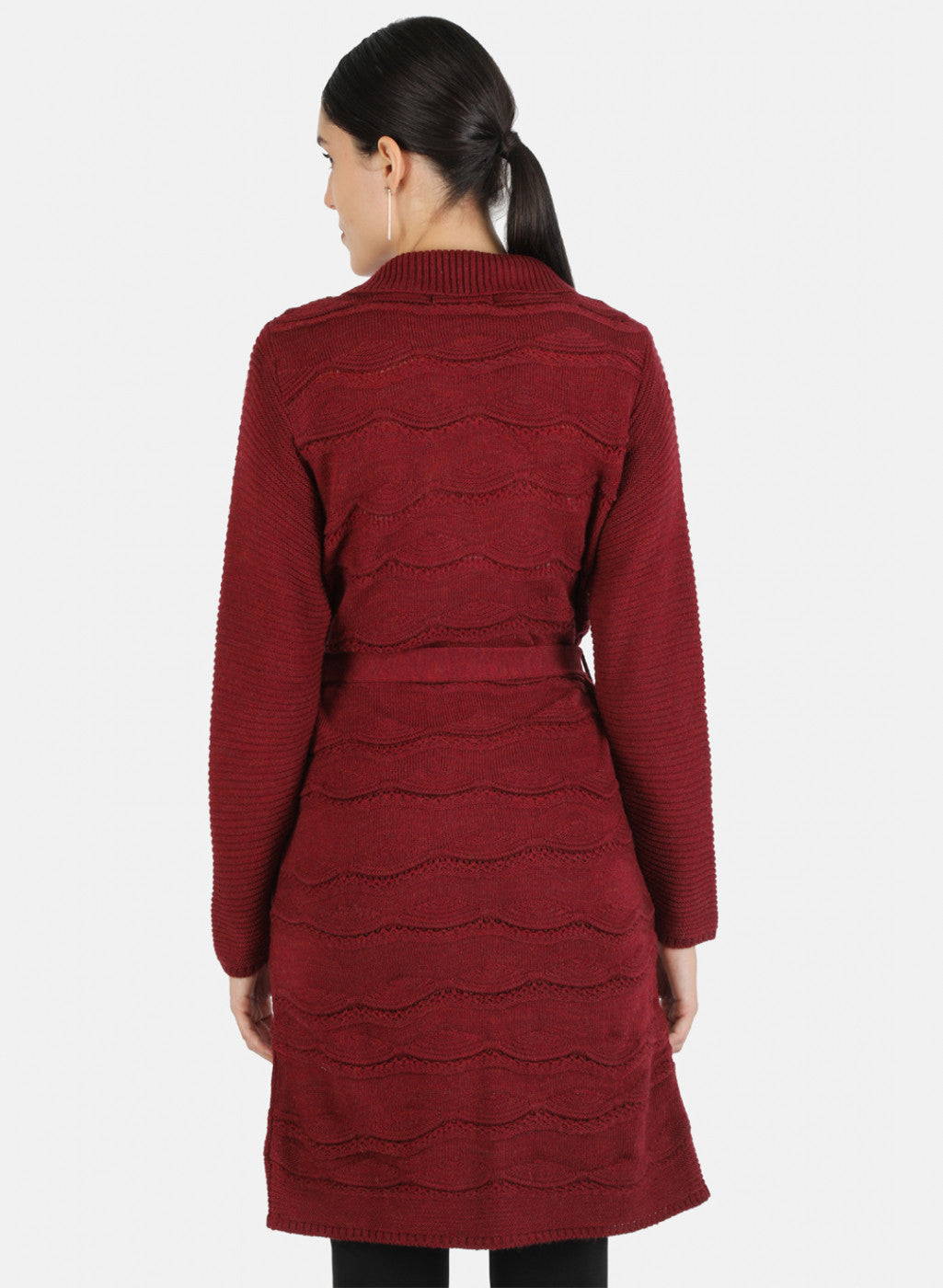 Women Maroon Solid Cardigan