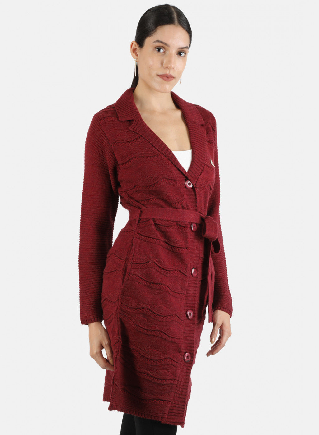 Women Maroon Solid Cardigan
