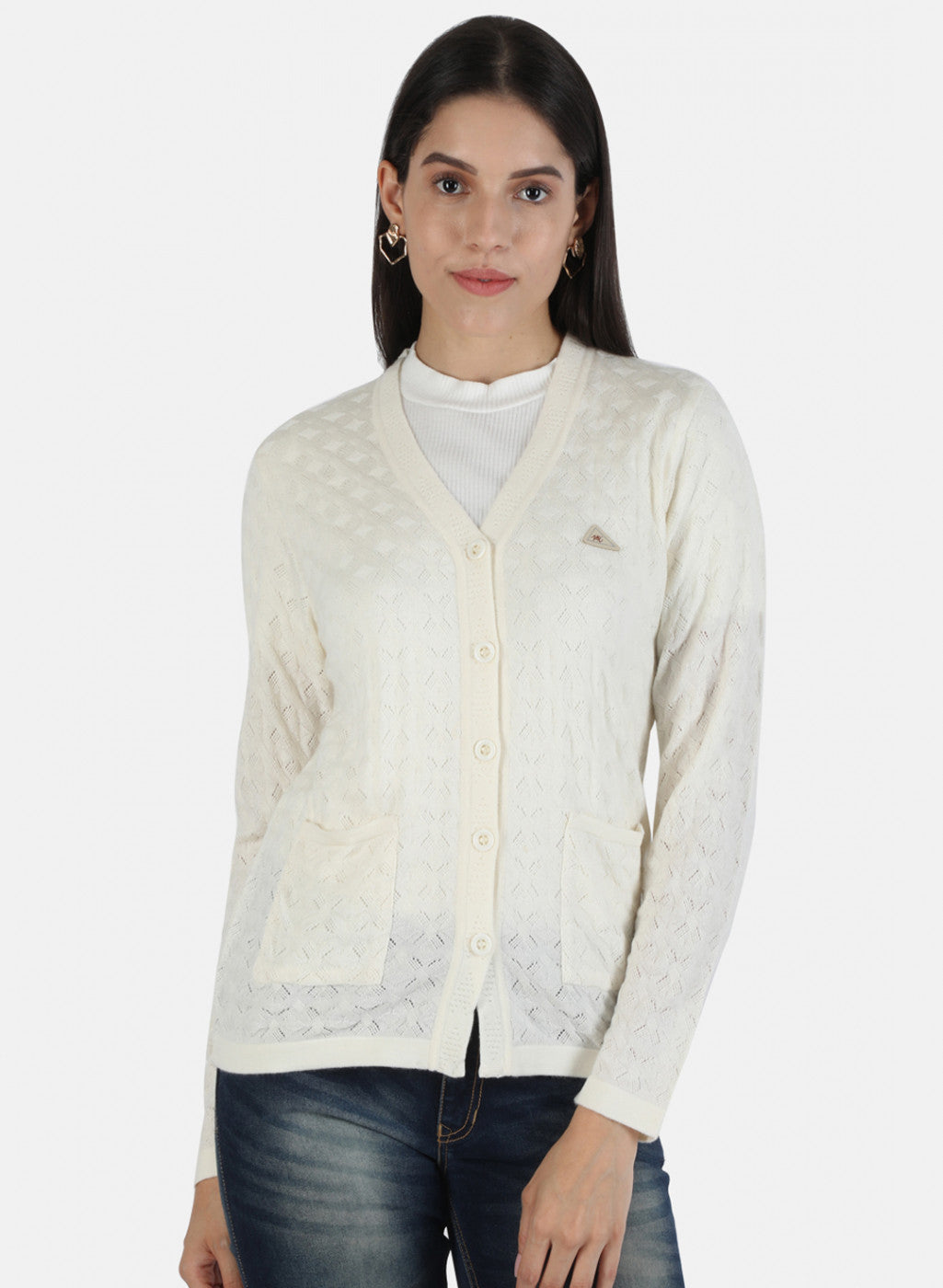 Women White Solid Cardigan