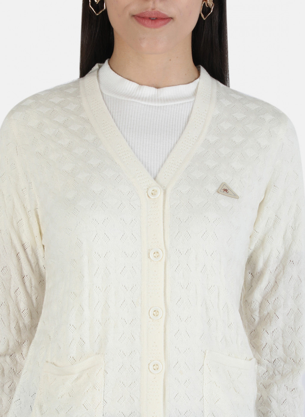 Women White Solid Cardigan