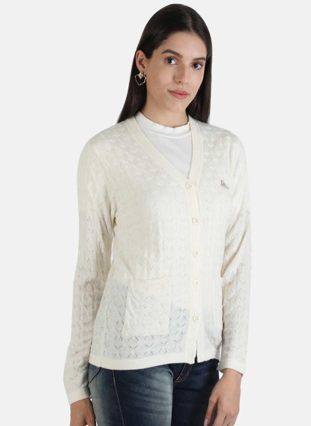 Women White Solid Cardigan