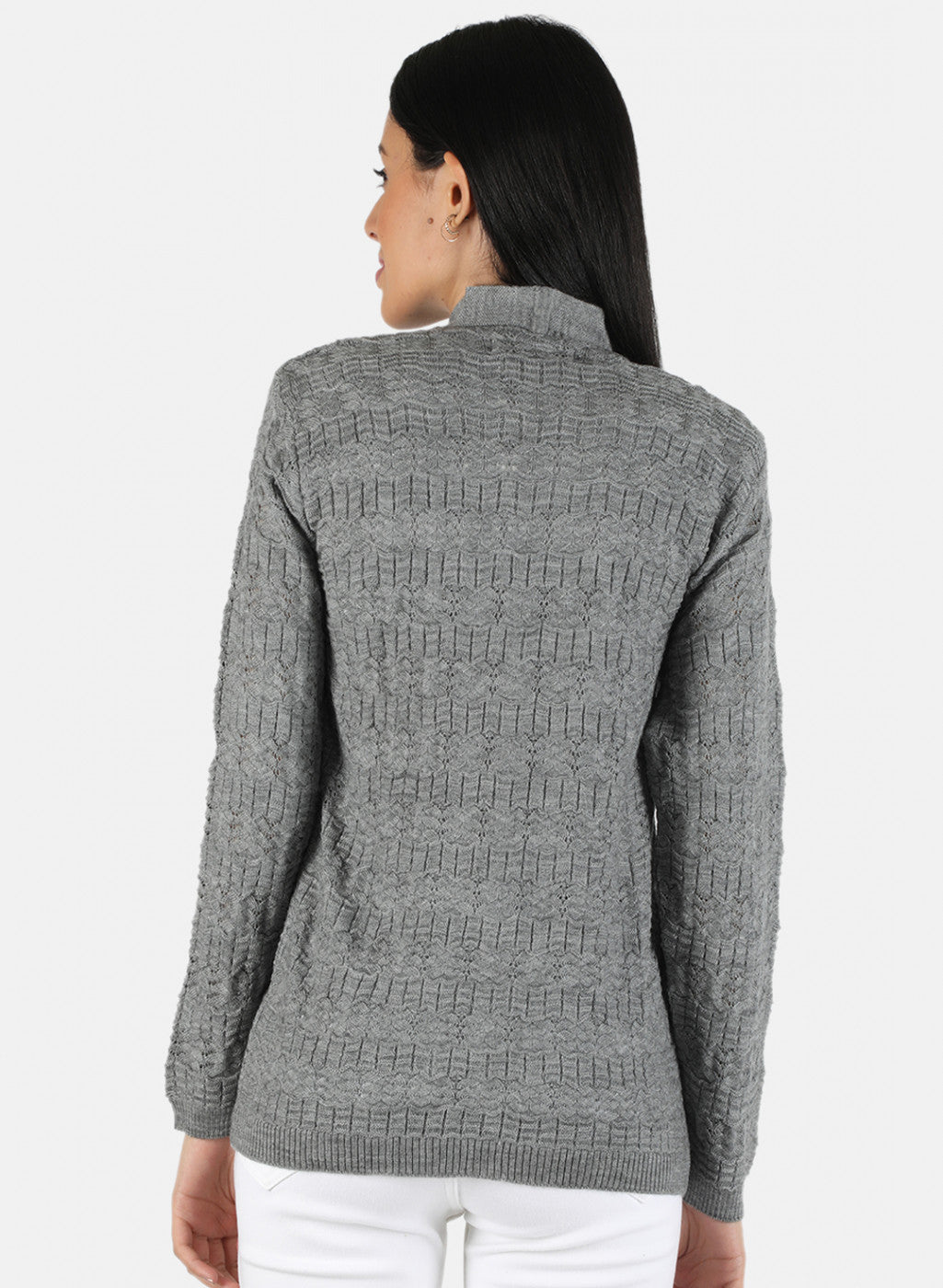 Women Grey Self Design Cardigan