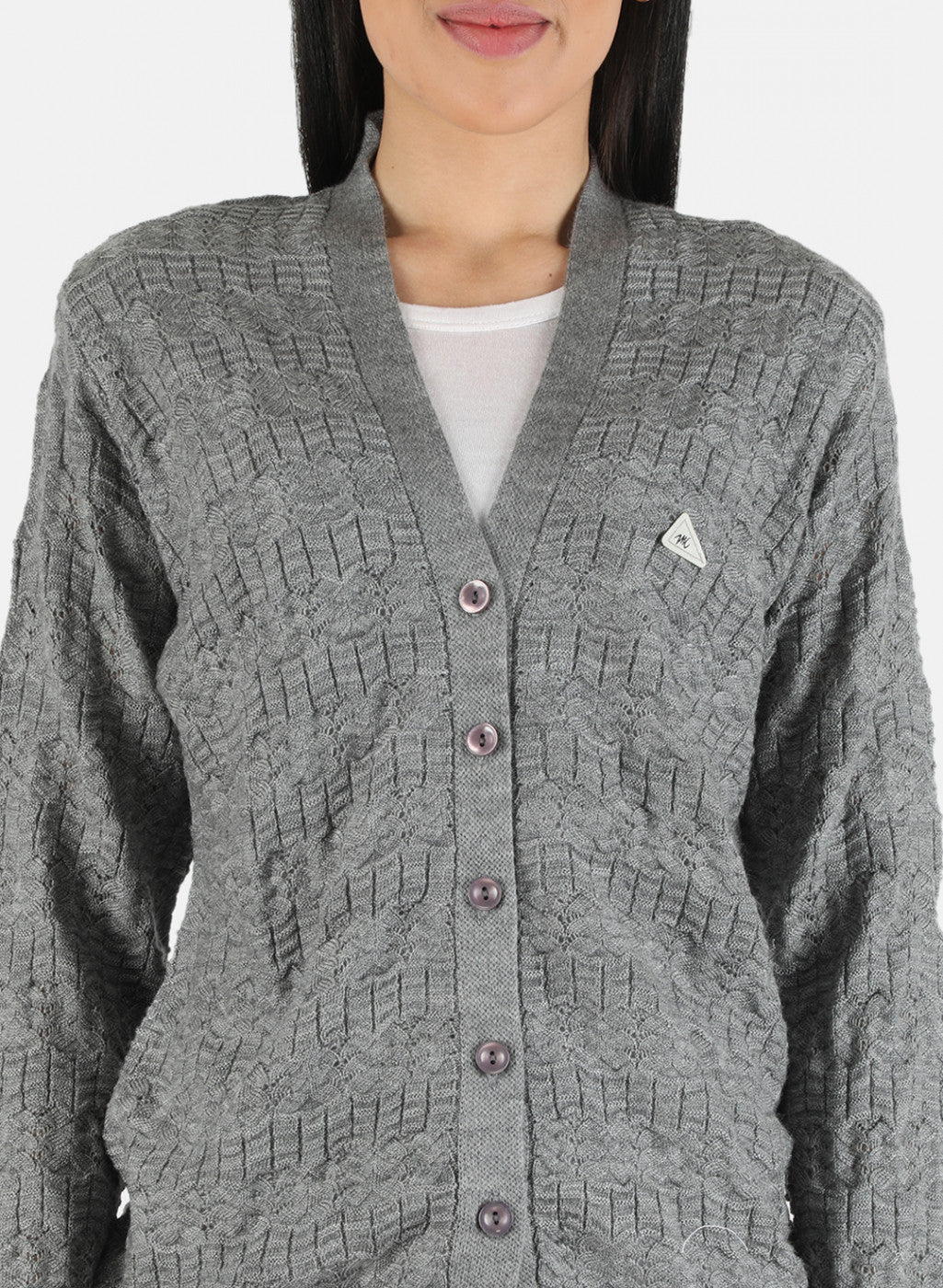 Women Grey Self Design Cardigan
