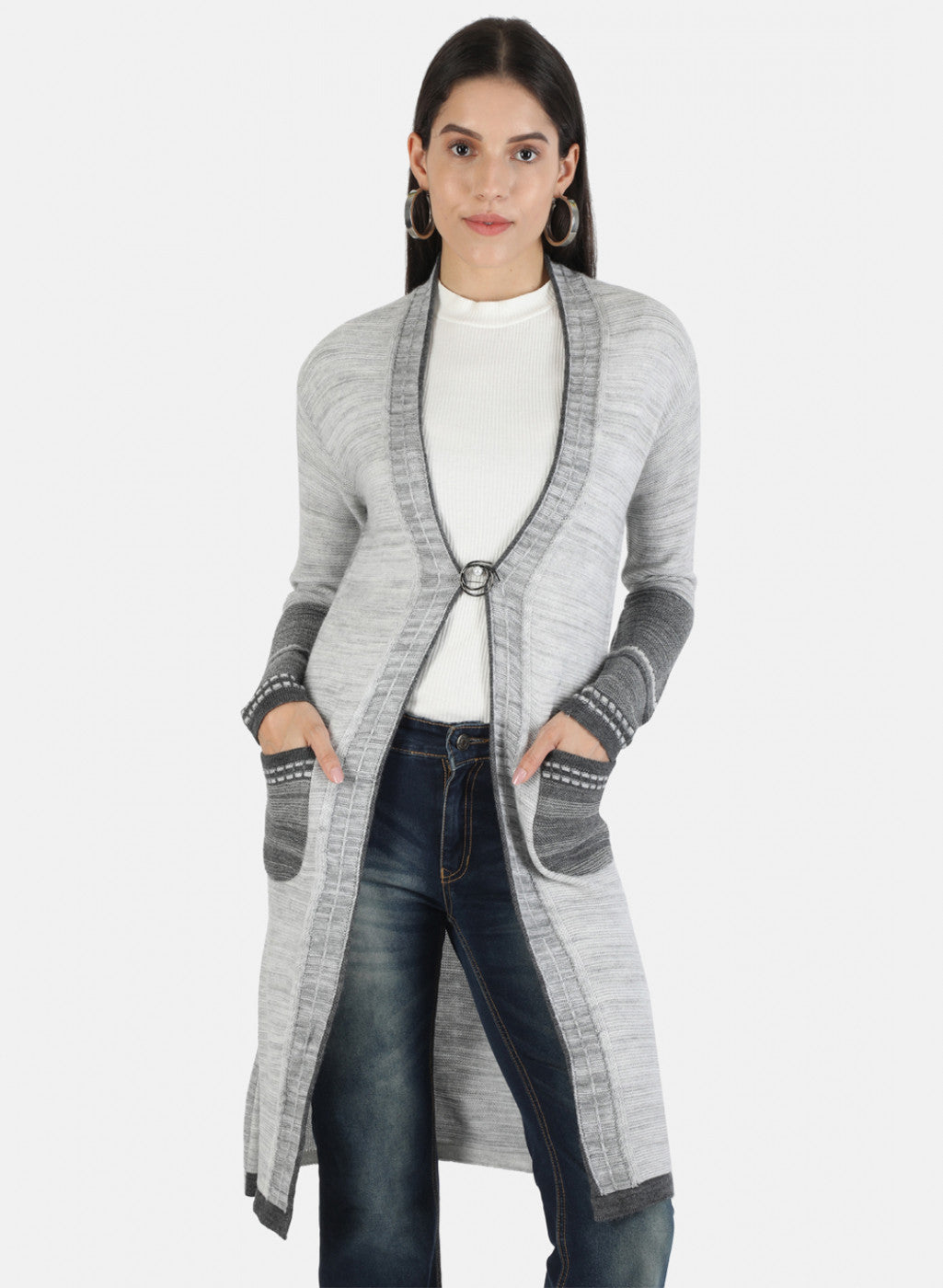 Women Grey Self Cardigan