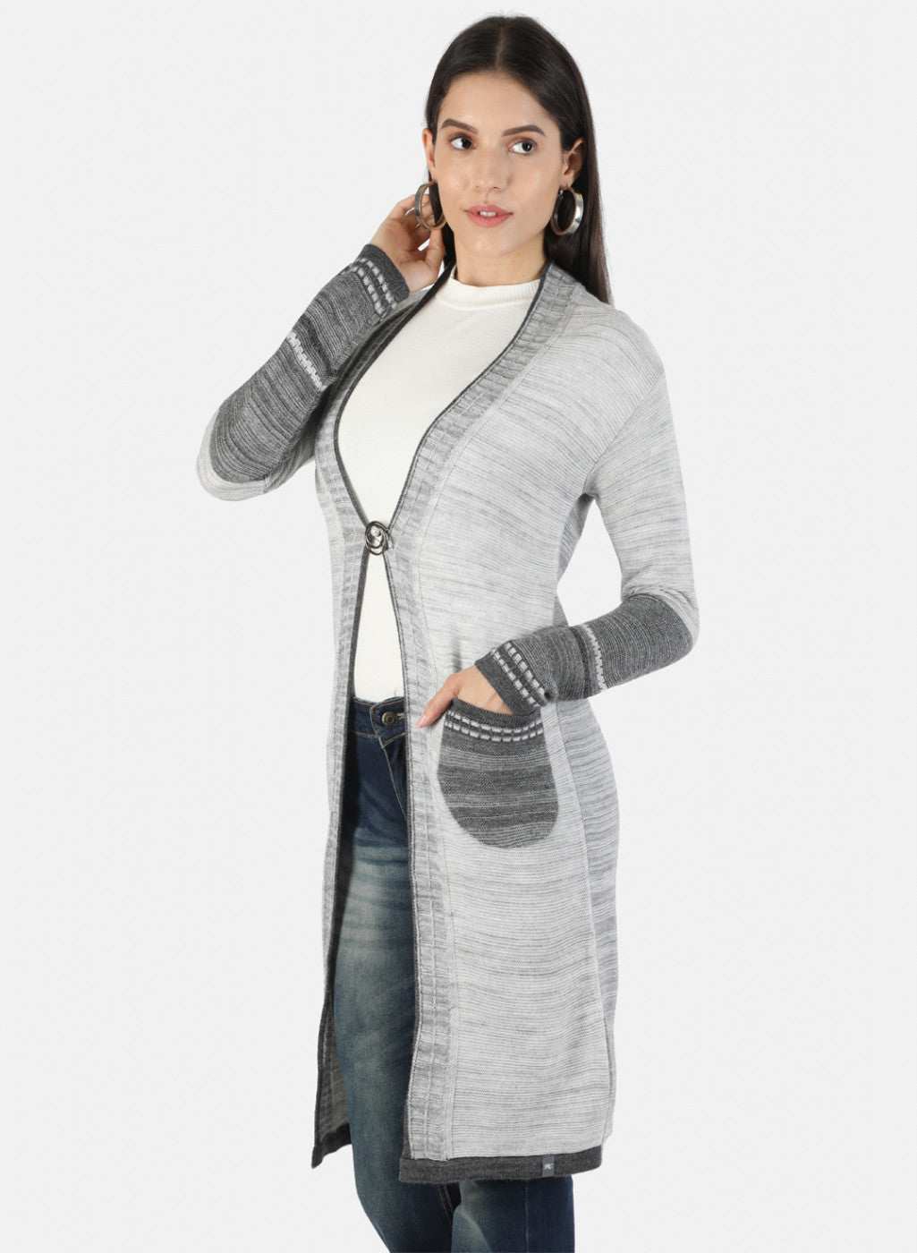 Women Grey Self Cardigan