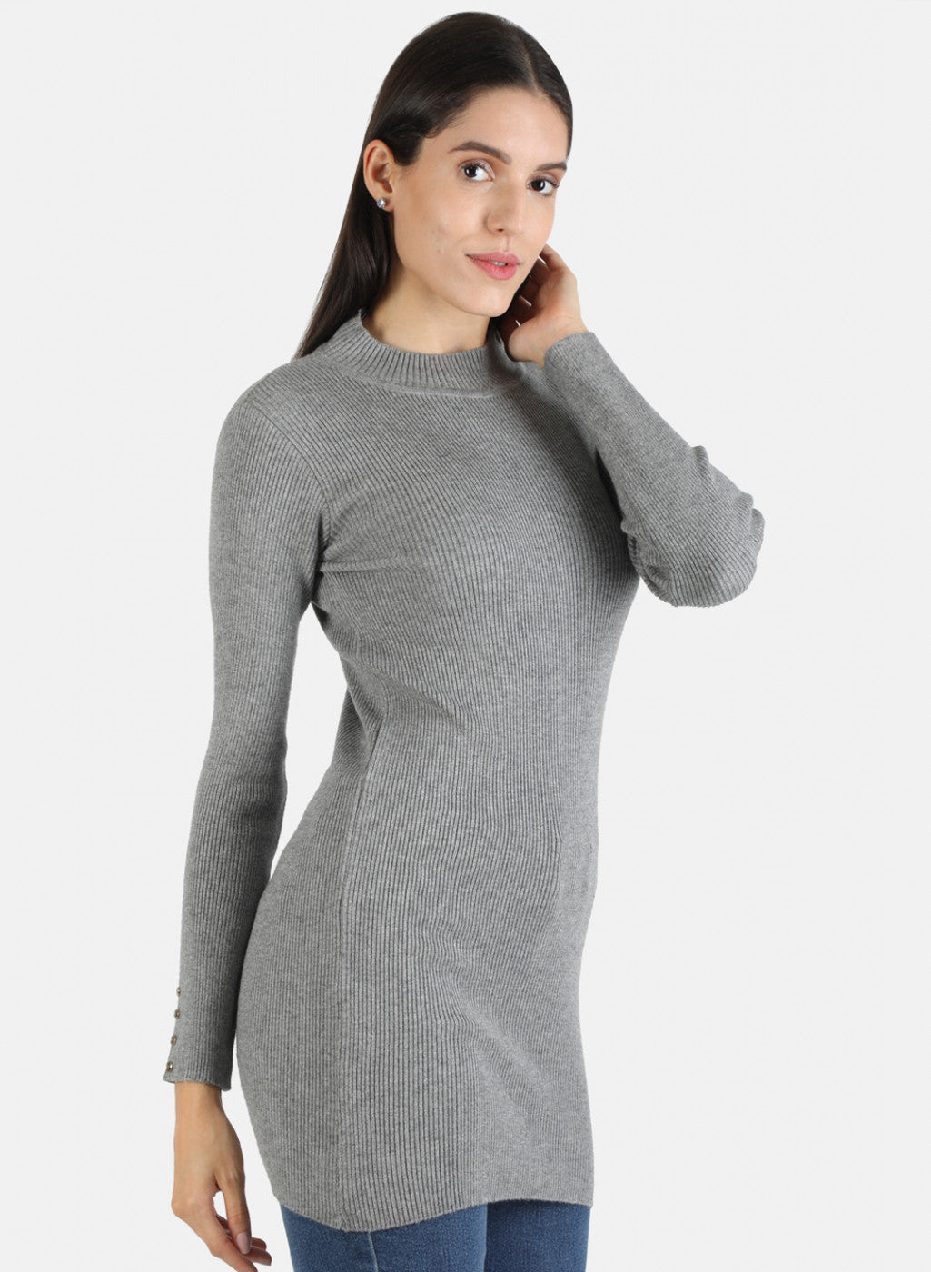 Women Grey Self Long Top