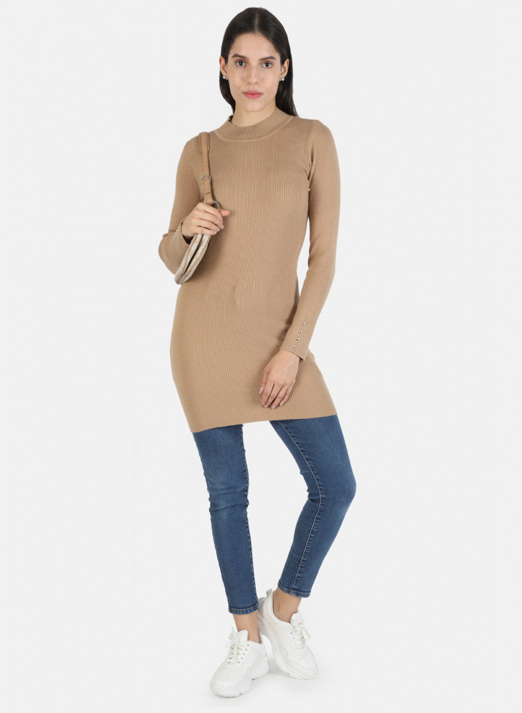 Women Brown Self Long Top