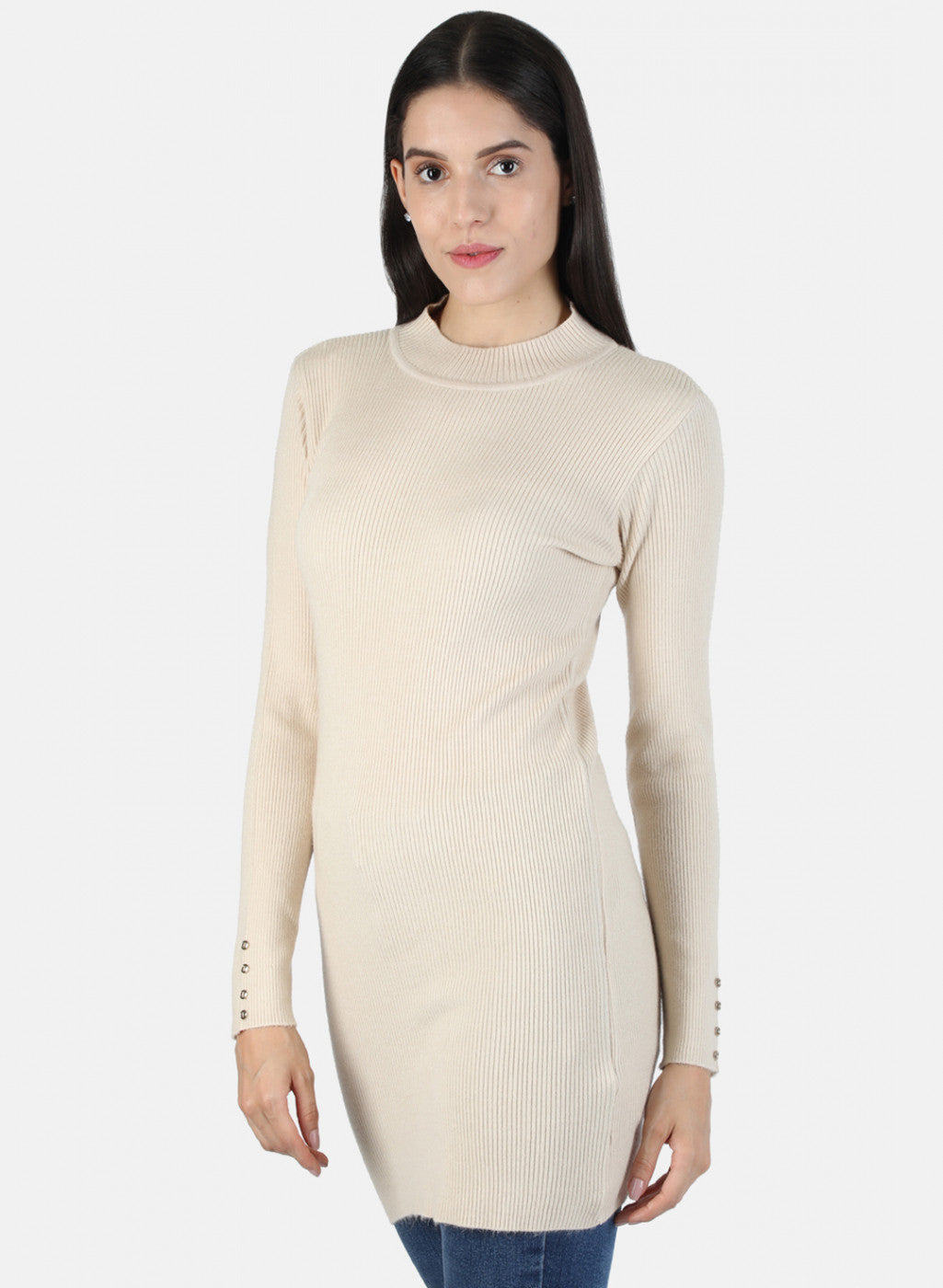 Women Beige Self Long Top