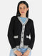 Women Black Self Design Cardigan