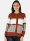 Women Orange Self Design Cardigan