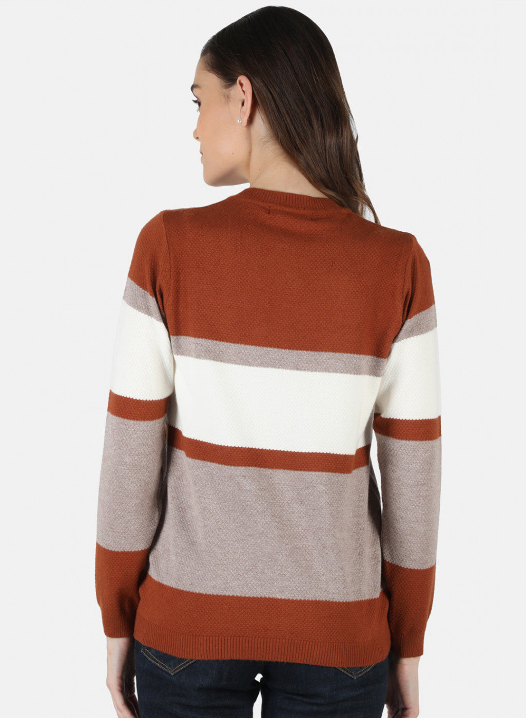 Women Orange Self Design Cardigan