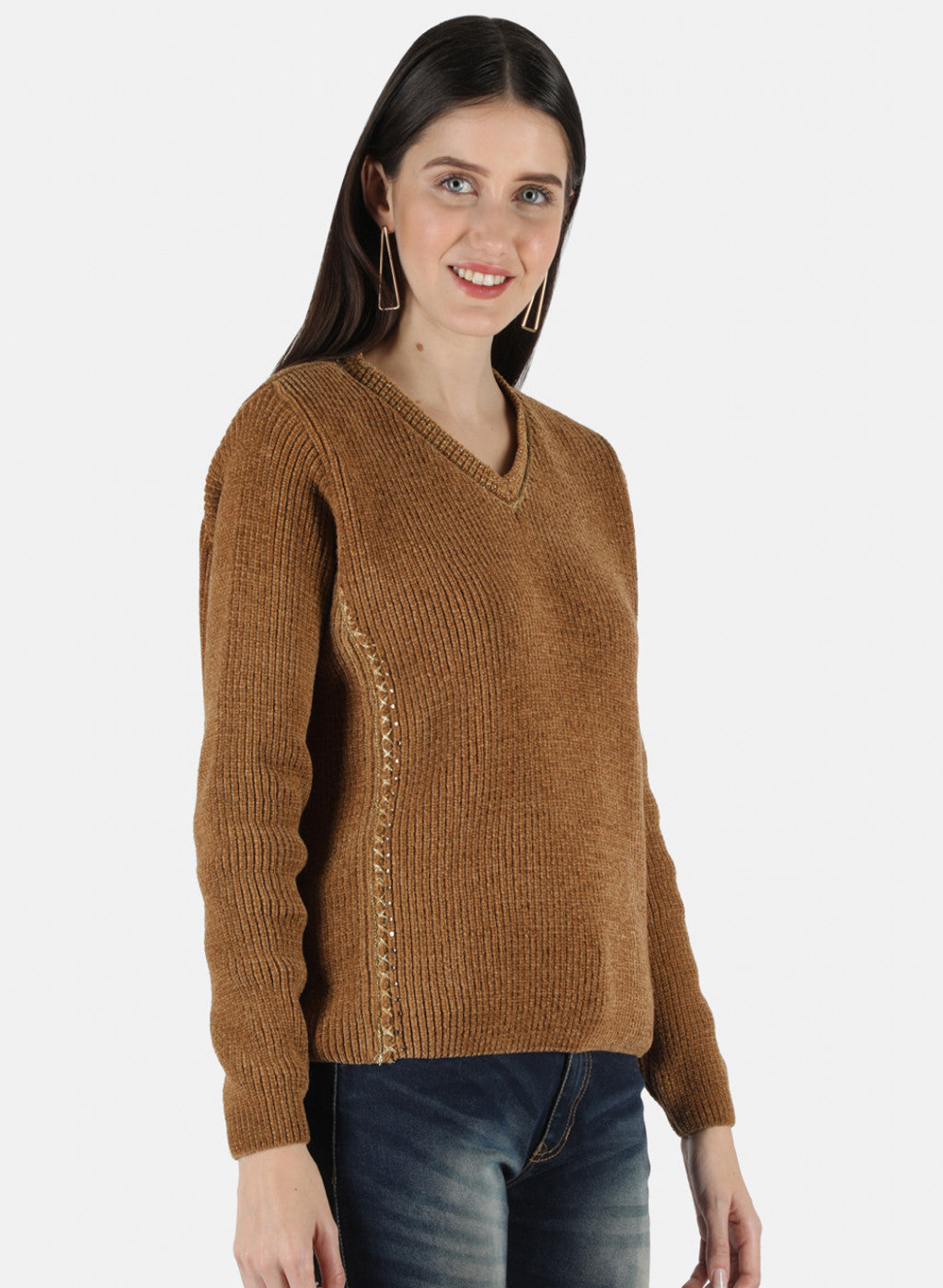 Women Brown Self Design Top