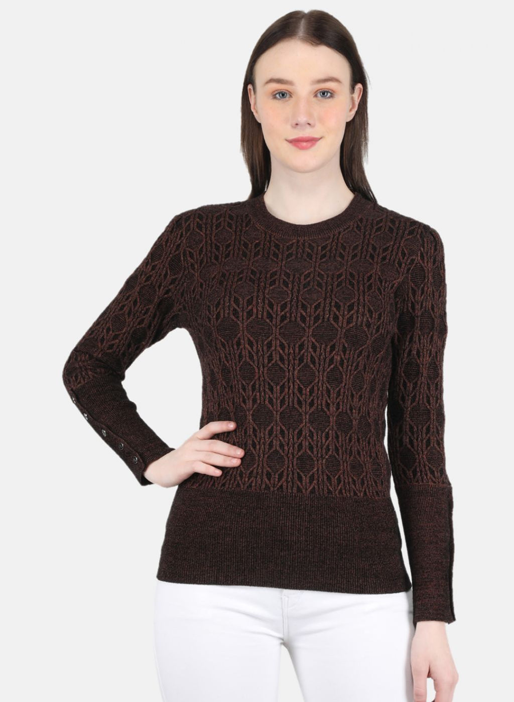 Women Brown Self Design Top