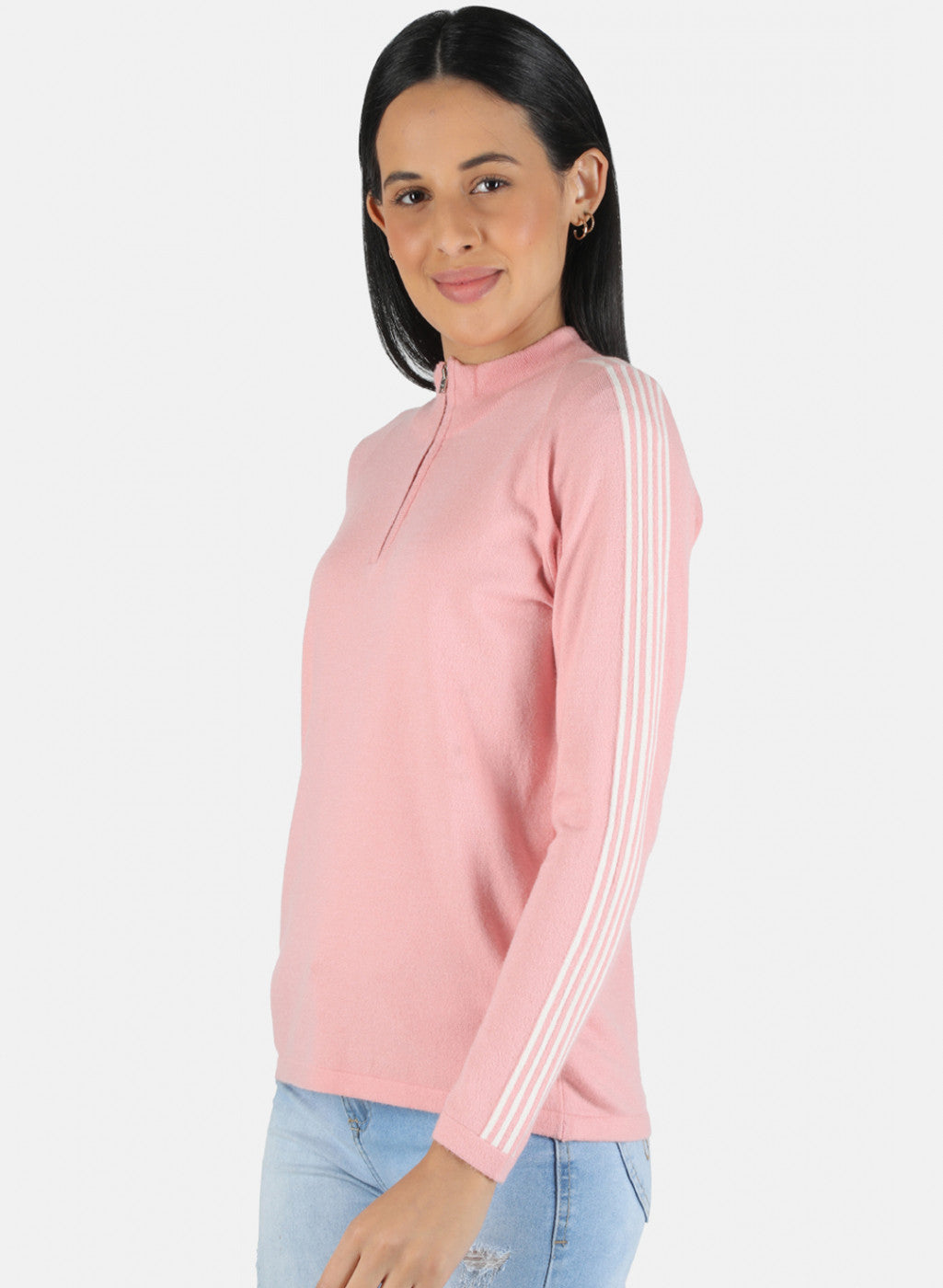 Women Pink Self Design Pullover