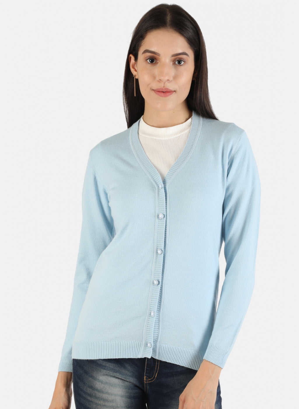 Women Blue Solid Cardigan