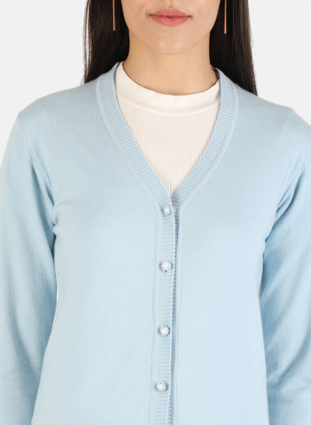 Women Blue Solid Cardigan