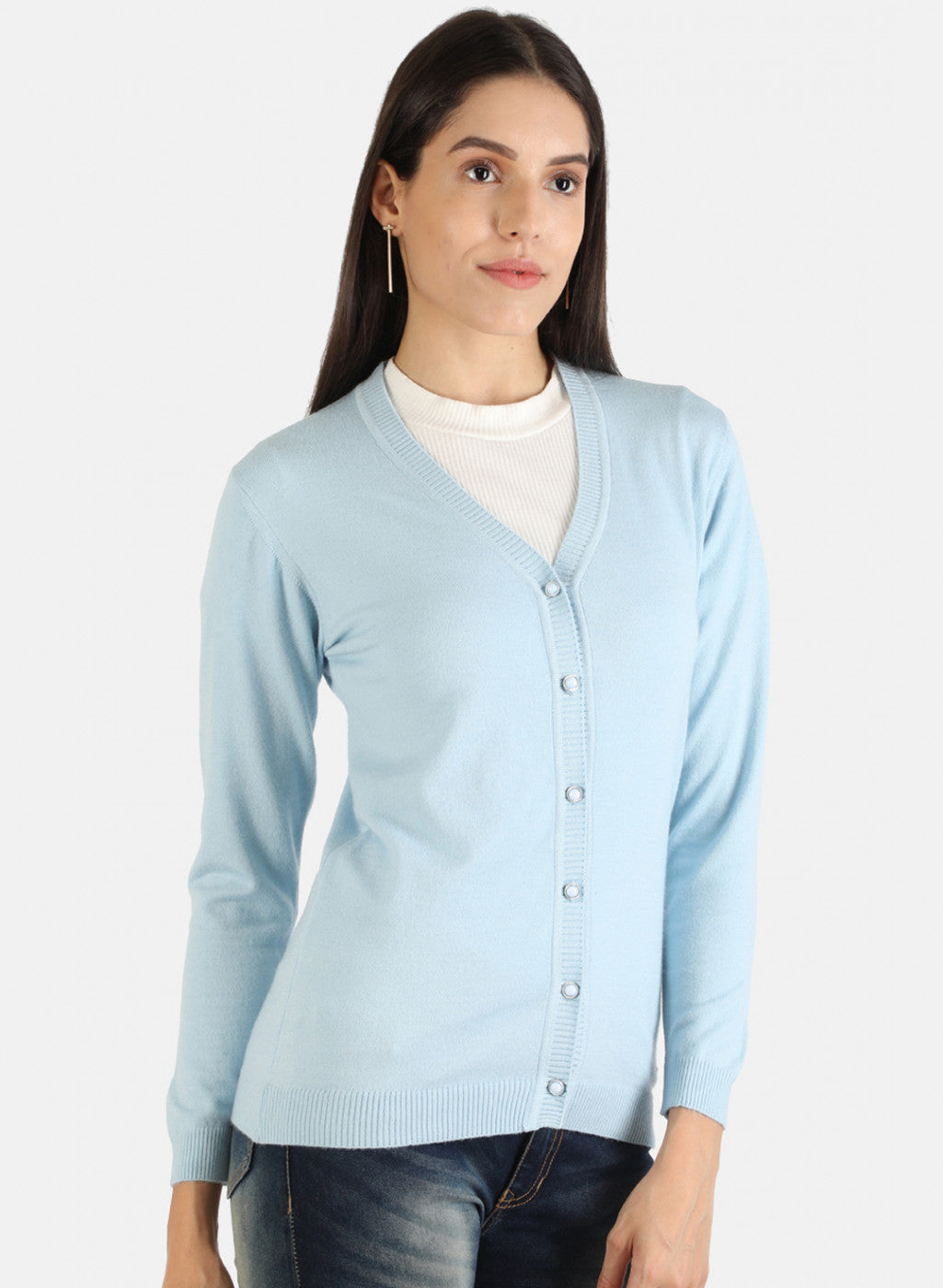 Women Blue Solid Cardigan