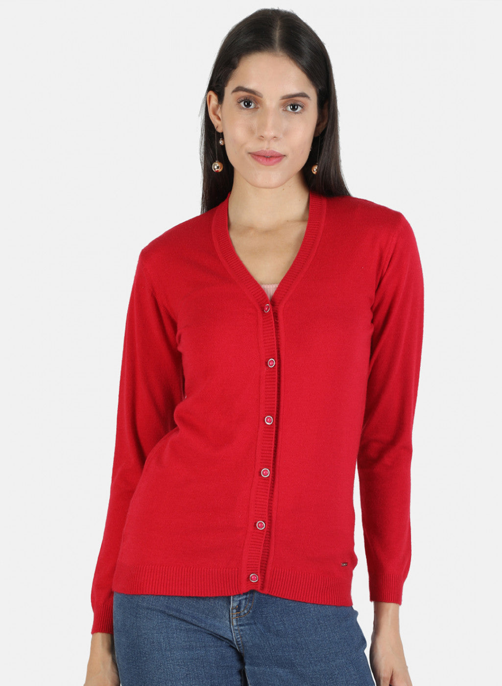 Women Red Solid Cardigan