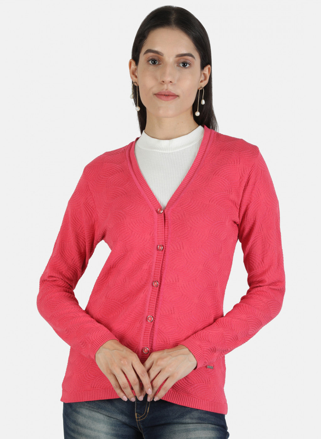 Women Pink Solid Cardigan